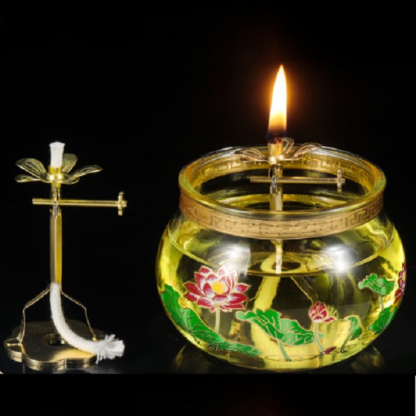 Bình thắp dầu Tròn Hoa sen