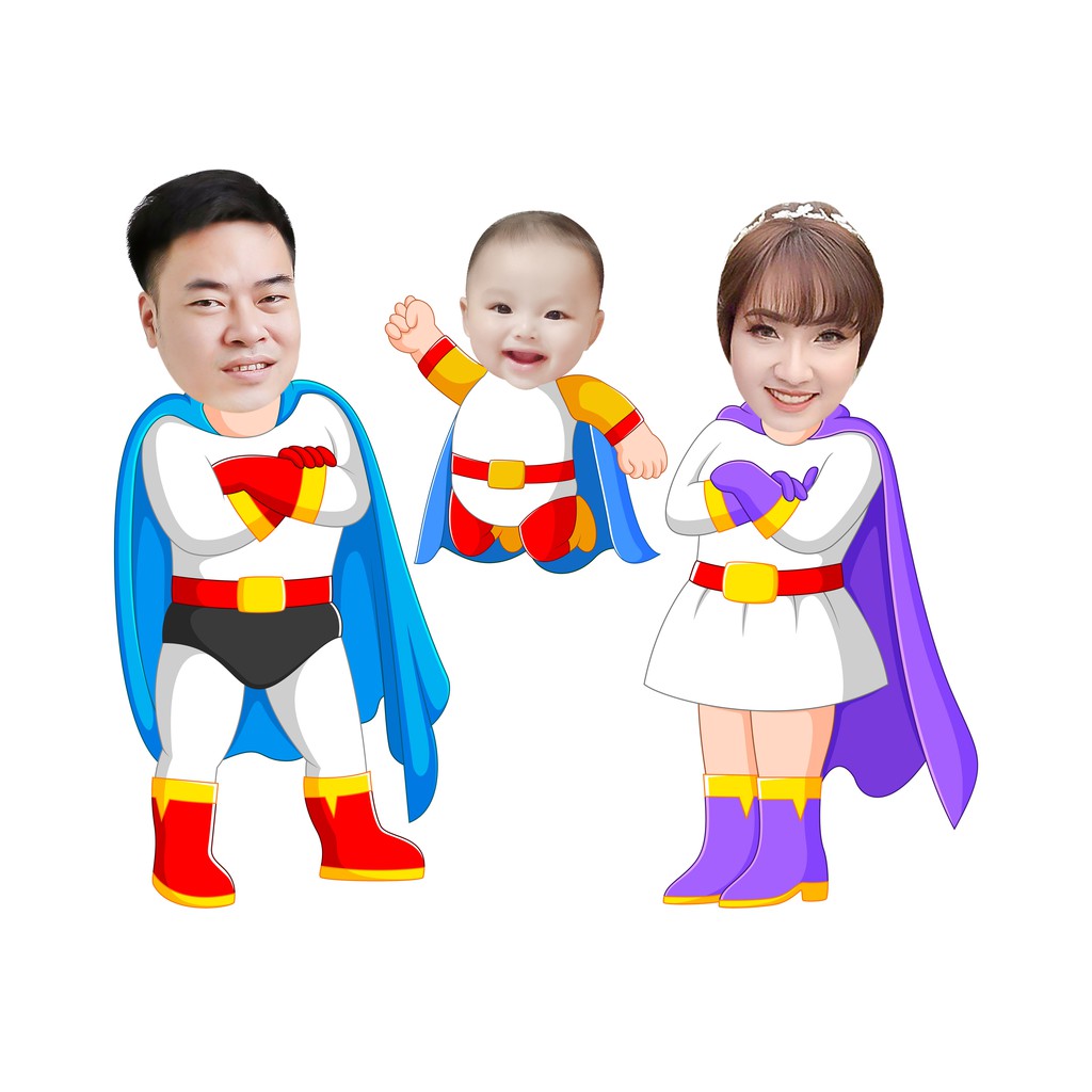 [Free ship] Chibi gia đình, thiết kế riêng cho từng Khách. Trang trí sinh nhật, làm kỷ niệm, món quà người thân.