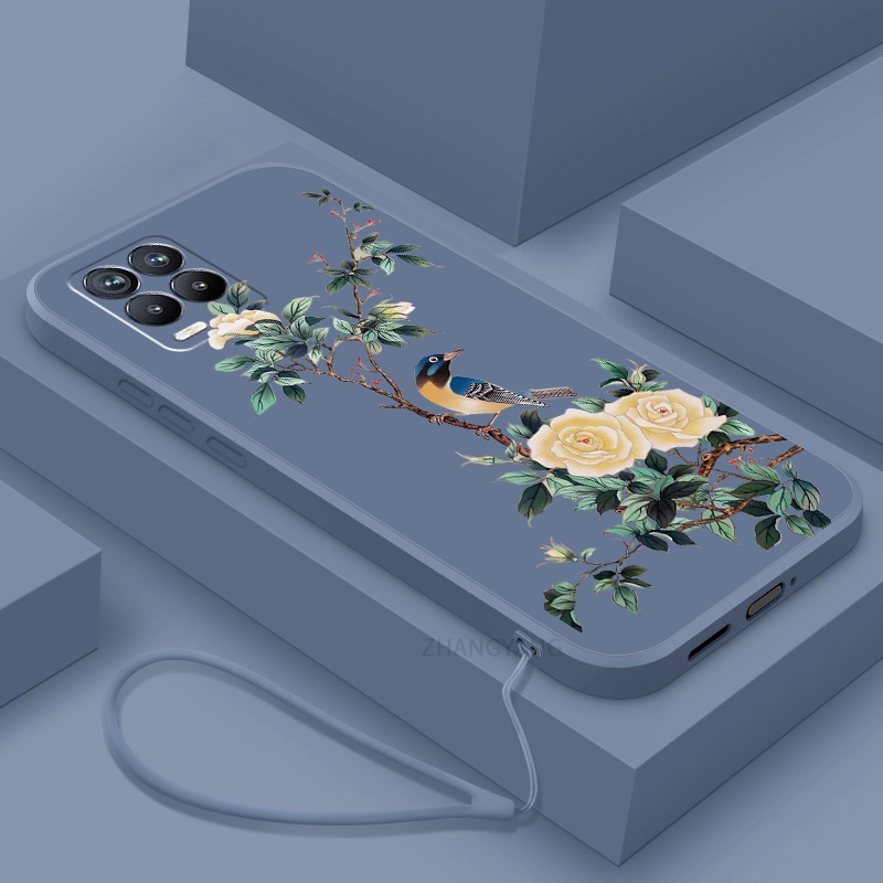 Ốp Điện Thoại TPU Mềm Họa Tiết Hoa Và Chim Có Dây Đeo Cho Realme 8 8 pro