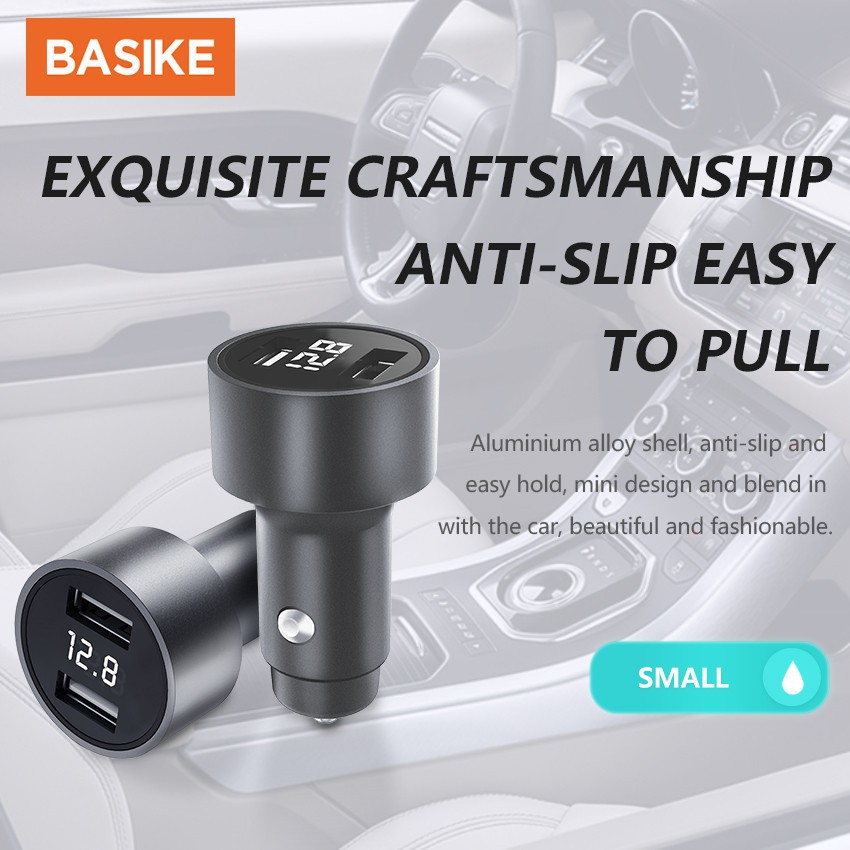 Củ sạc nhanh BASIKE có 2 cổng USB dòng điện 3.1A cho xe hơi tiện dụng loa bluetooth