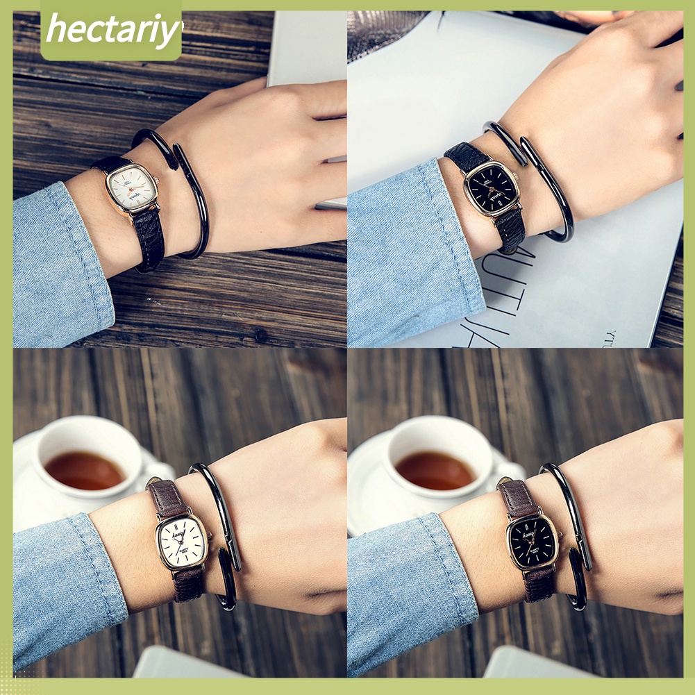 Đồng hồ đeo tay mặt hình vuông dây giả da phong cách vintage cho cặp đôi
