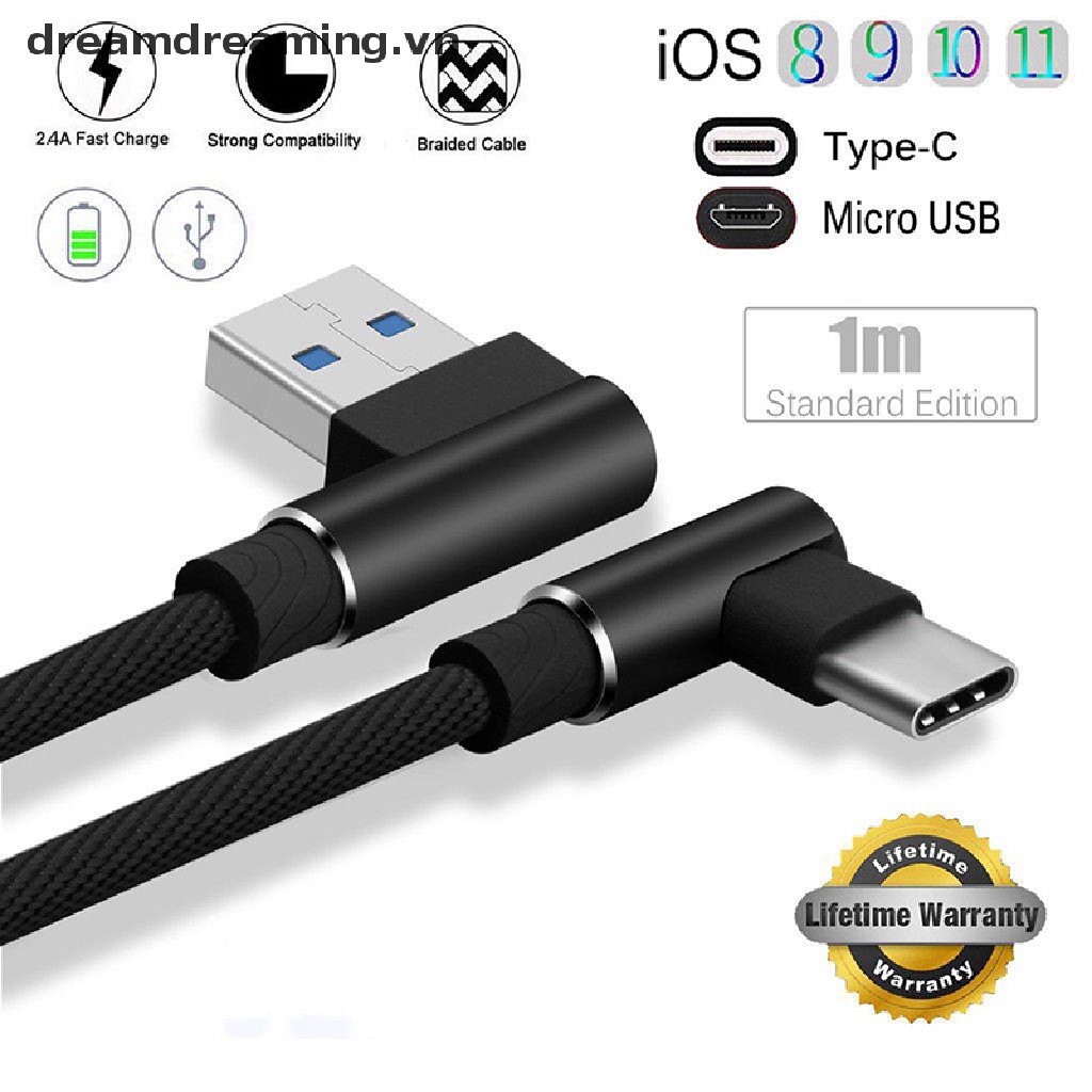 Dây Cáp Sạc Nhanh Đầu Vuông Góc 90 Độ micro USB