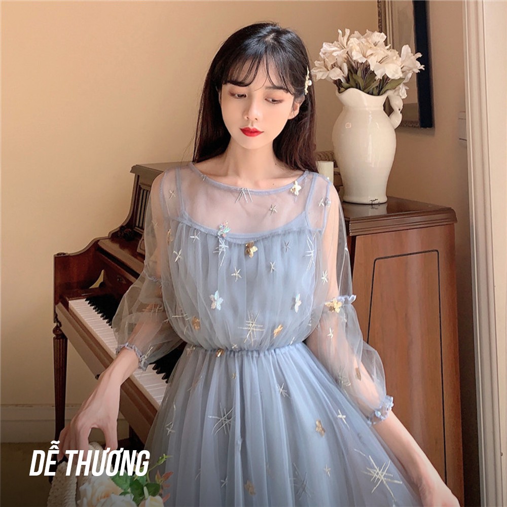 Váy Công Chúa 2 Lớp Lấp Lánh Blink Blink/ Đầm Xòe Tay Lỡ Họa Tiết Ngôi Sao Xinh Xắn V00022 | BigBuy360 - bigbuy360.vn