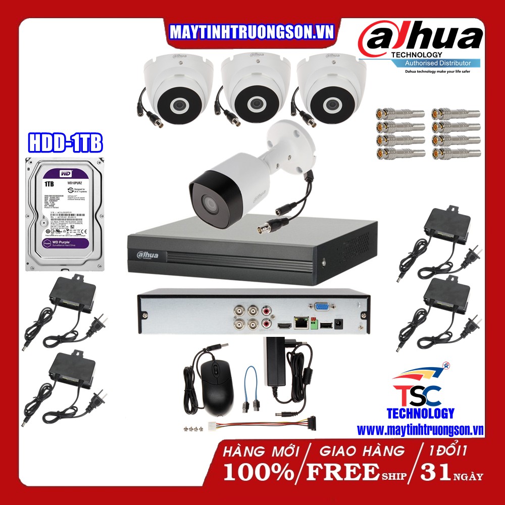 Combo Camera TSCD41T3D DAHUA 4 Mắt Cam 2M Dahua DSS | Kèm Ổ Cứng Lưu Trữ 2Tb/ 2000Gb