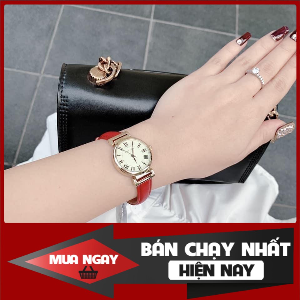 Đồng Hồ Nữ Anne Klein Dây Da Đỏ Mặt Đồng Hồ Tròn, Đồng Hồ Kim Chính Hãng