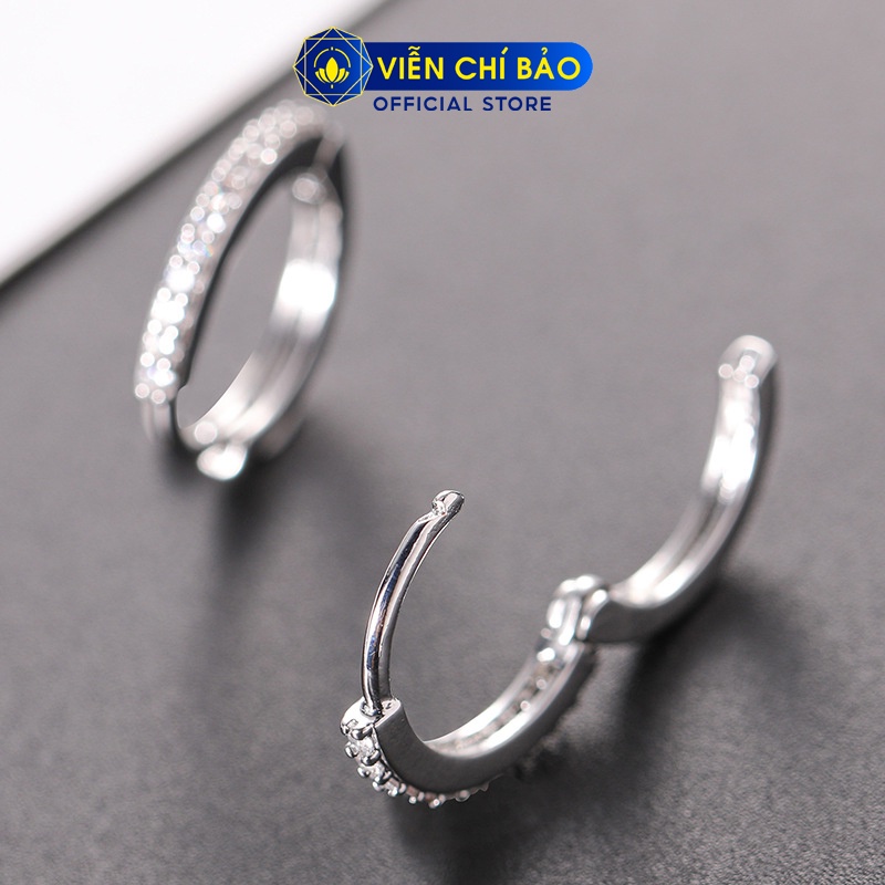 Bông tai bạc nữ hình vòng tròn đính đá Basic 14mm bạc 925 thời trang phụ kiện trang sức nữ Viễn Chí Bảo B400072x