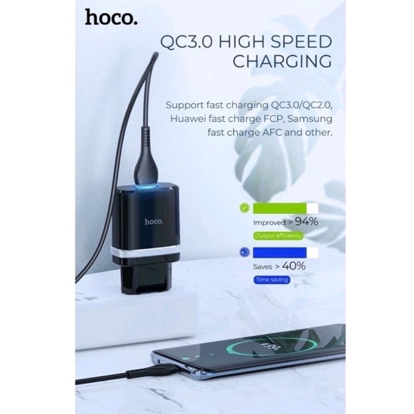 Củ sạc nhanh Hoco C12Q dòng 18W, QC3.0, 2 màu đen trắng