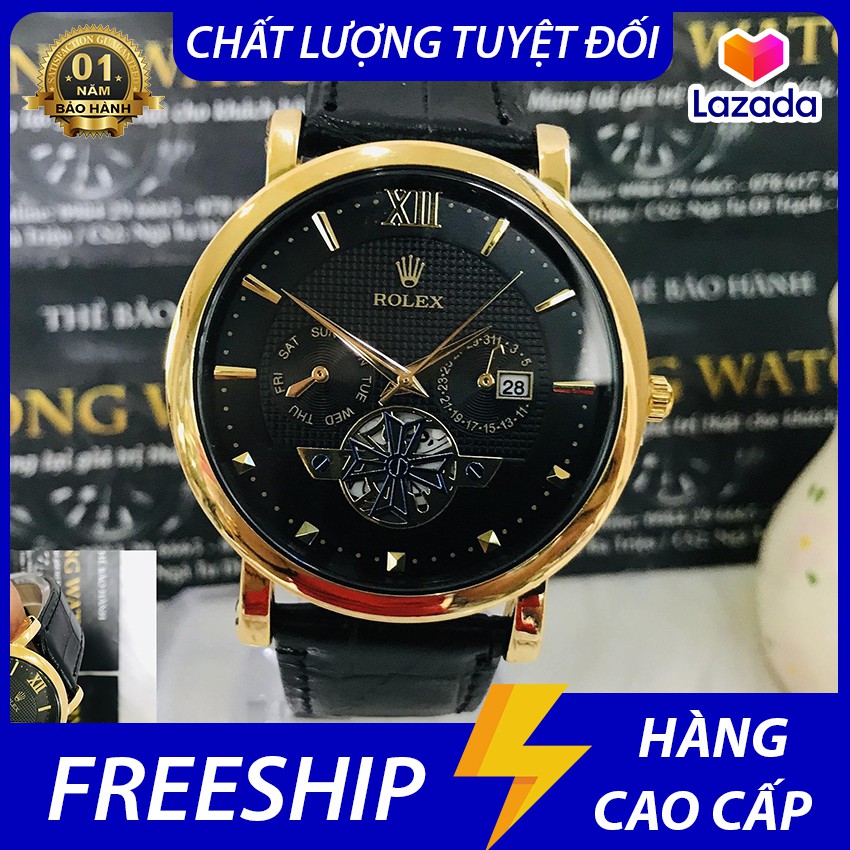 Đồng Hồ Nam Role 5283G Mặt Đen Viền Vàng Dây Màu Đen - Viền mặt mạ bền màu- Kính chống xước - Sang trọng - Đồng hồ P&T