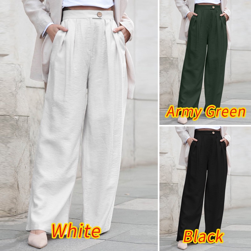 Quần Zanzea ống rộng eo cao màu trơn thời trang đơn giản cho nữ