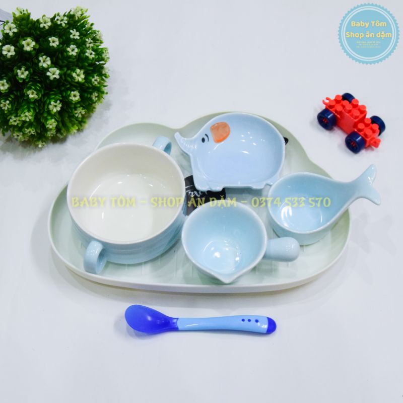 Combo bát gốm sứ ăn dặm màu Xanh Dương cho bé yêu, NPP Baby Tôm