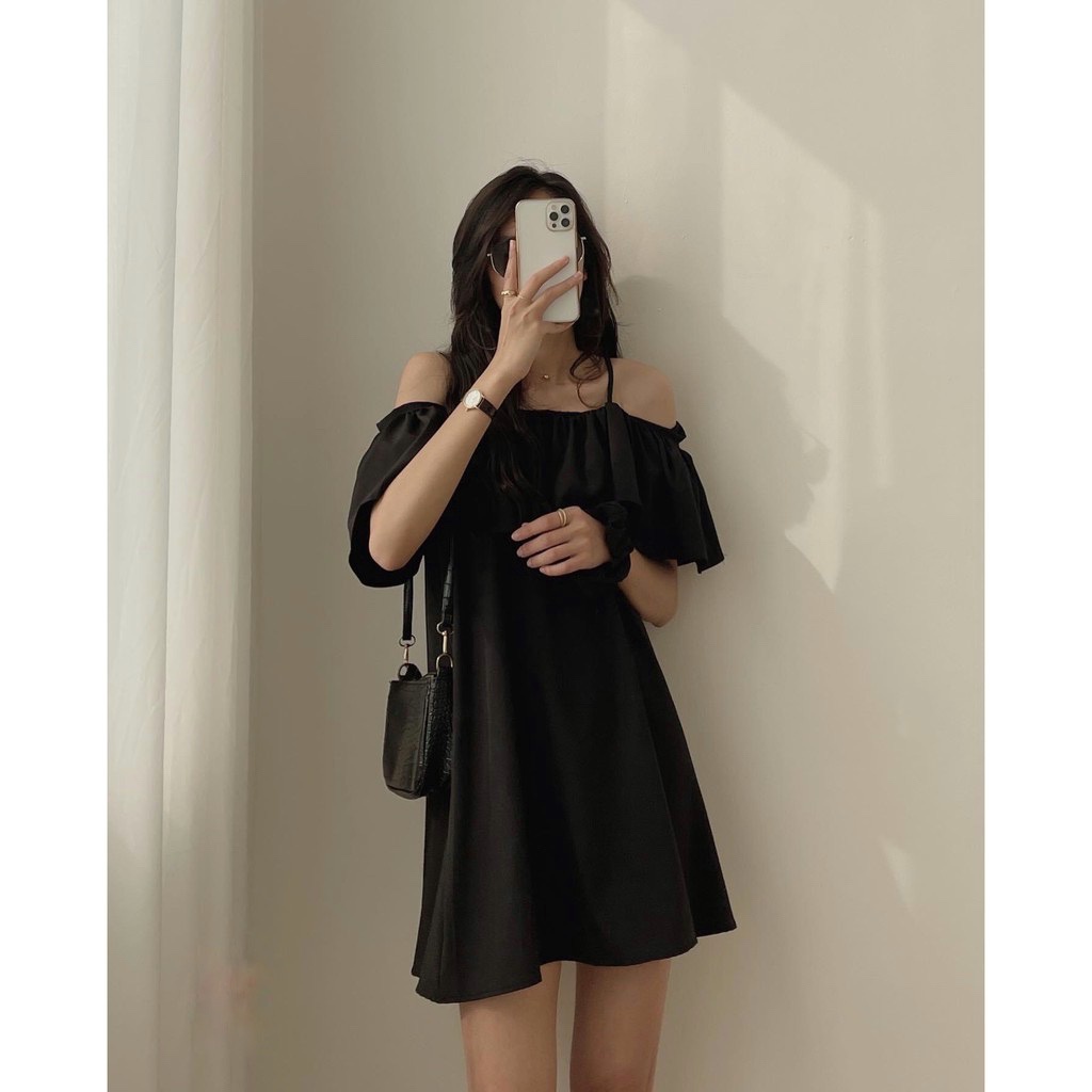 Đầm 2 Dây Trễ Vai Ngực Bèo Dáng Lỡ, Váy Nữ Chất Voan