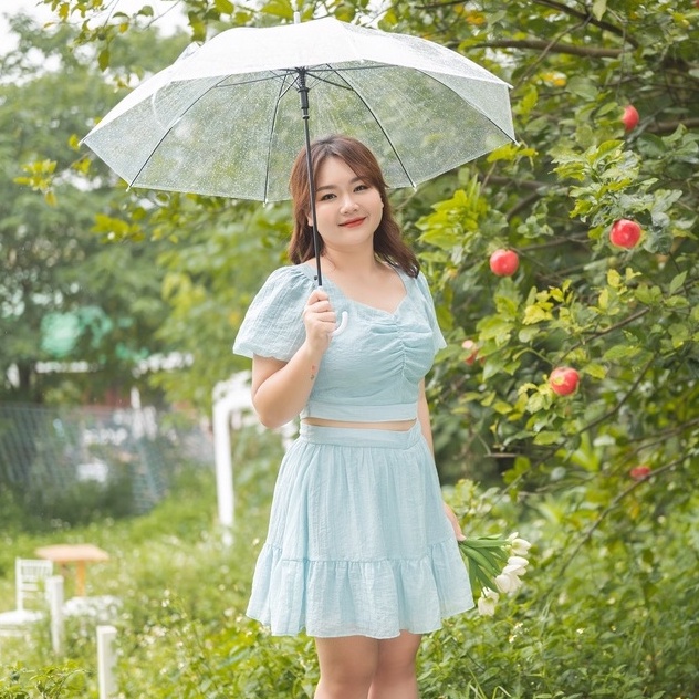 Set áo croptop tay bồng + Chân váy dáng a BIGSIZE (55kg đến 95kg) - 22YBD05 - BU Bigsize Young