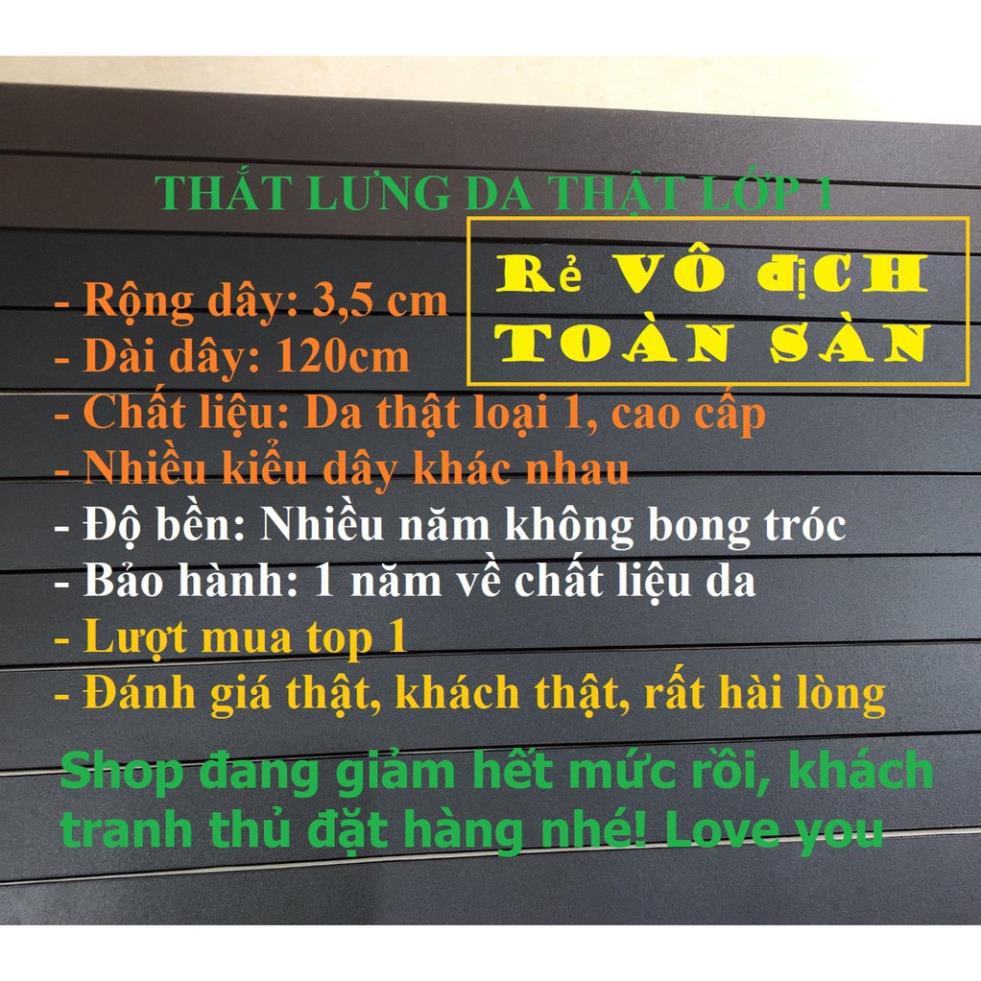 [freeship]Dây lưng nam không mặt khóa da thật thắt lưng nam da bò cao cấp các loại dây trơn, khóa tự động, đục lỗ Xịn