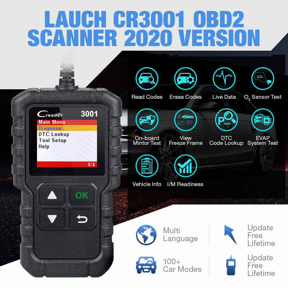Thiết Bị Quét Chẩn Đoán Lỗi Động Cơ USB Tự Động Quét Mã Code Lacch CR3001 OBD2 3001 KW590 YA101
