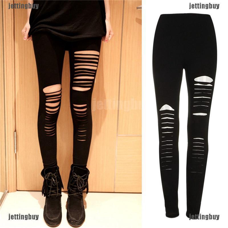 Quần Legging Đen Kẻ Sọc Phong Cách Gothic Quyến Rũ Cho Nữ