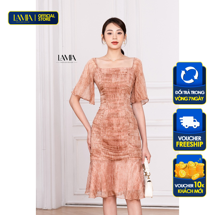 Đầm nữ hè Lamia Design LUXD003 màu nâu vân gỗ