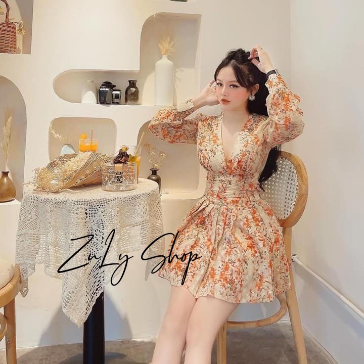 Váy hoa cổ tim dáng xòe 2 màu cực xinh ZulyShop