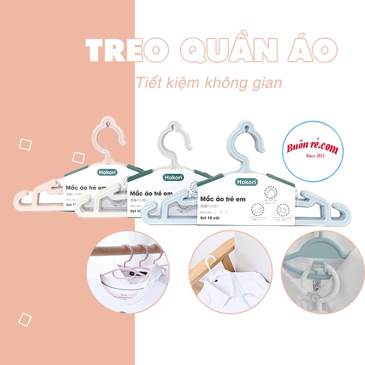 Set 10 móc treo quần áo trẻ em Hokori cao cấp (2830) nhựa Việt Nhật -Mắc nhũ treo quần áo, móc phơi đồ  -Buôn rẻ 01461