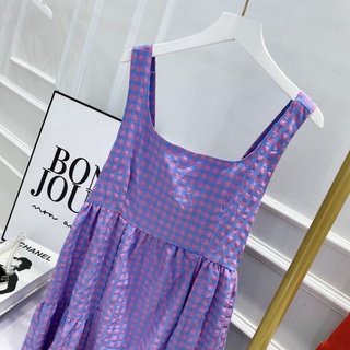 váy kẻ tím bbd 2 dây dáng xoè dài