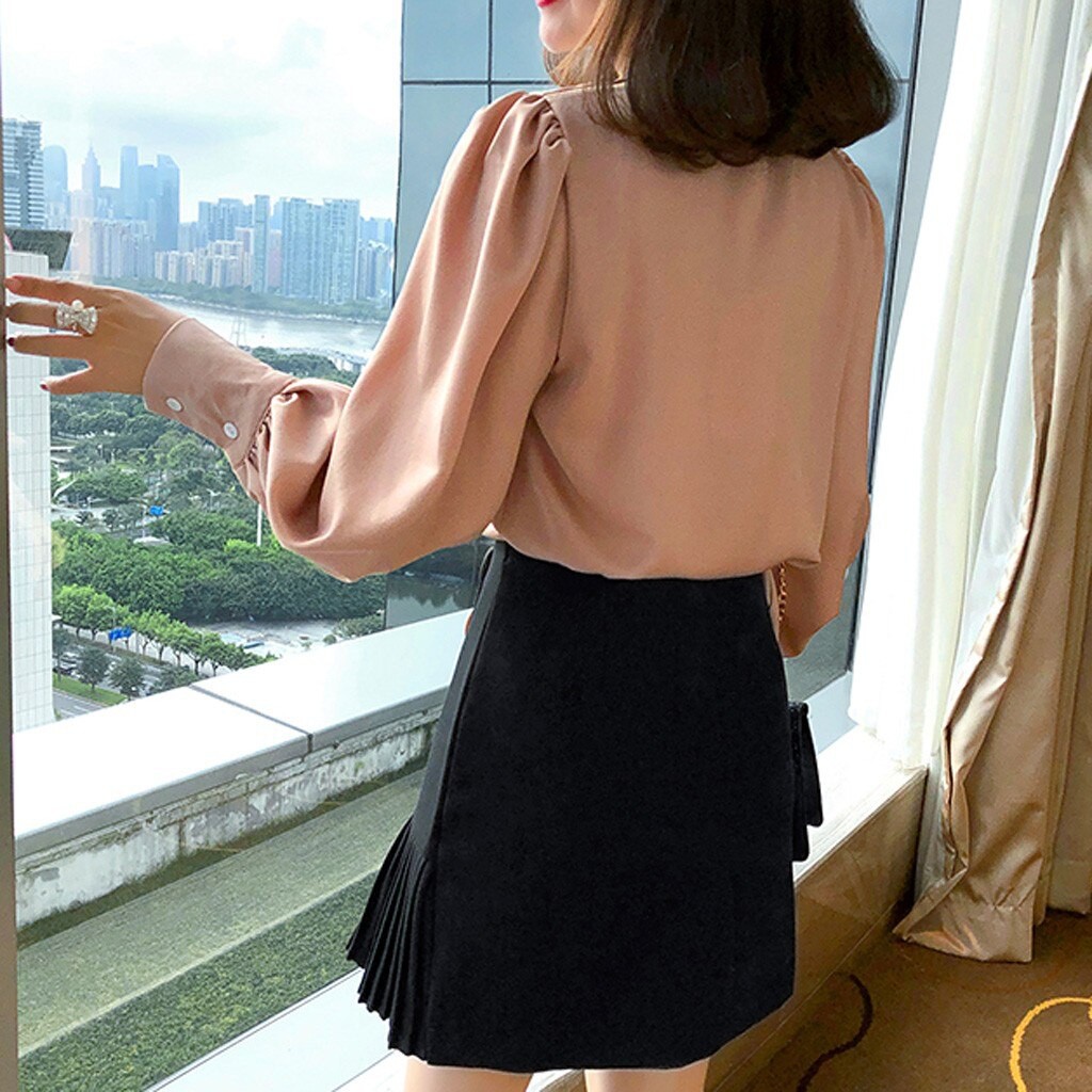 Áo sơ mi nữ cổ V tay bồng đẹp kiểu Hàn Quốc