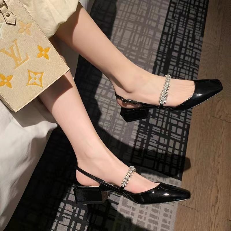 Giày Cao Gót Mũi Vuông Đính Đá Thời Trang Xuân Hè Mới 2022