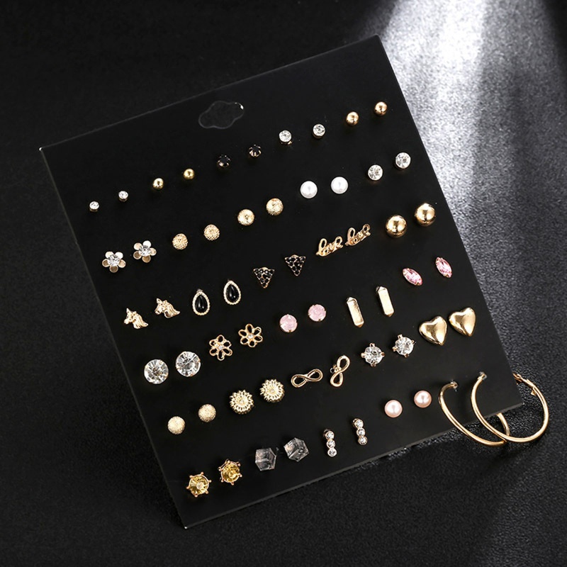 Set 20 Đôi Khuyên Tai Hình Hoa / Ngôi Sao / Trái Tim Đính Đá Zircon Dễ Thương Cho Nữ