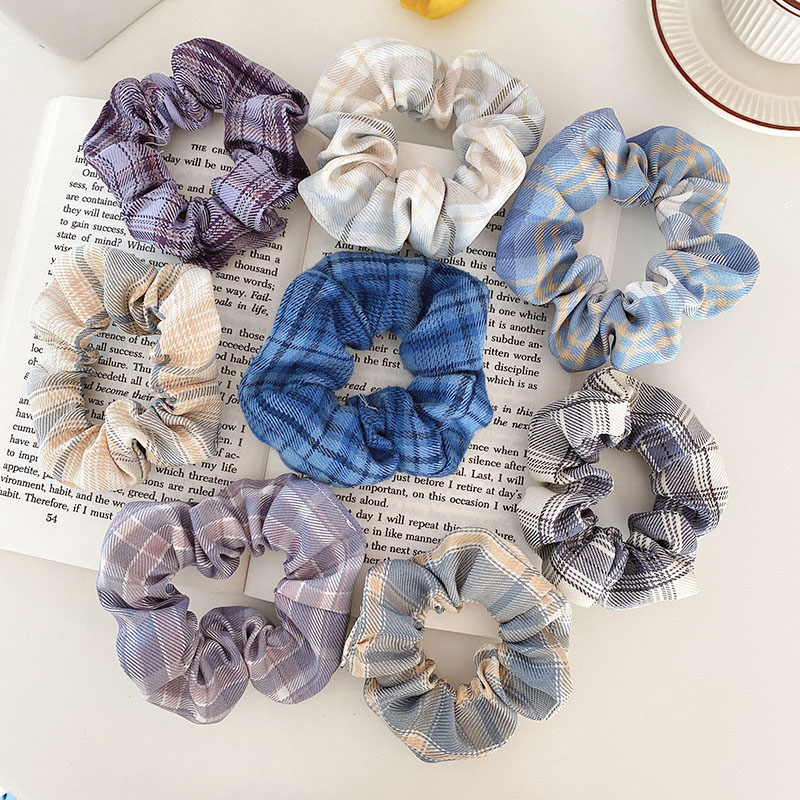 Scrunchies / Dây Cột Tóc Họa Tiết Caro Nhiều Màu Xinh Xắn Phong Cách Hàn Quốc