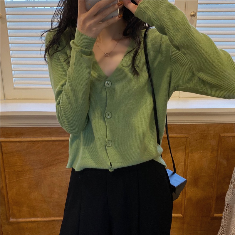 ZHELIHANGFEI Áo Cardigan Dệt Kim Tay Dài Cổ Chữ V Eo Cao Thời Trang