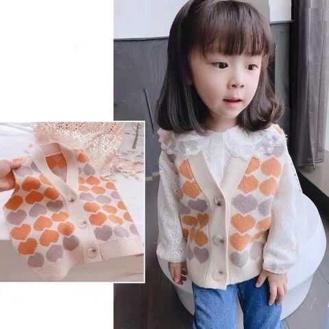Áo ghi lê dệt kim họa tiết trái tim phong cách Nhật Bản ngọt ngào mới cho trẻ em