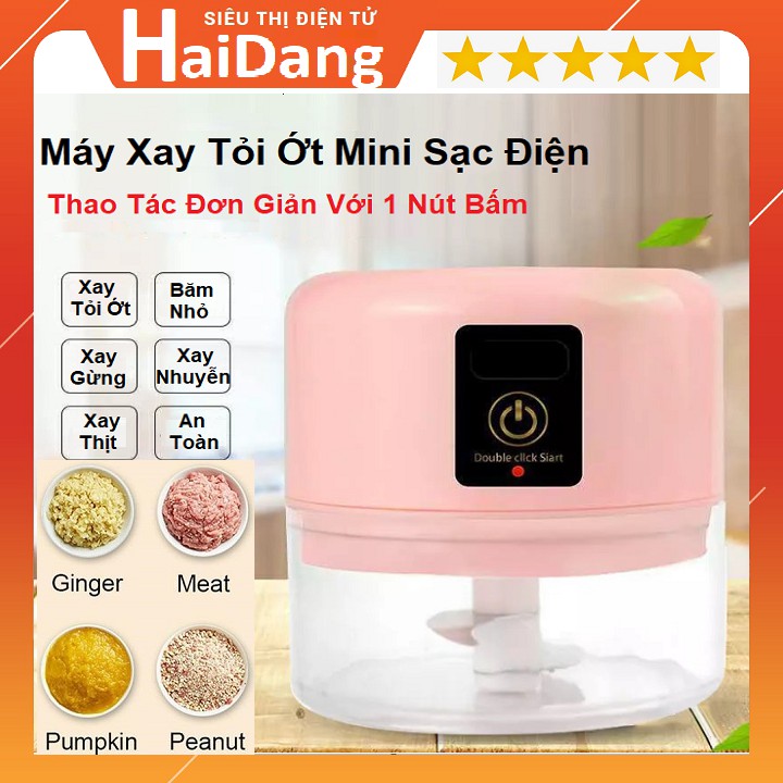 [Mã ELHA22 giảm 5% đơn 300K] Máy Xay Tỏi Ớt, Máy Xay Thực Phẩm Sạc Điện Mini Dung Tích 100ml Cao Cấp - Bảo Hành 6 Tháng