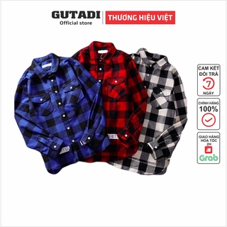 Áo Sơ Mi Flannel Nam Nữ Khoác Đẹp Áo Khoác Sơ Mi Nam Nữ fannel caro In WHITE- GUTADI