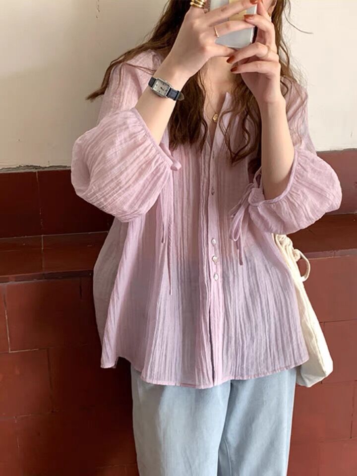 Áo kiểu tay dài dáng rộng thời trang Hàn Quốc