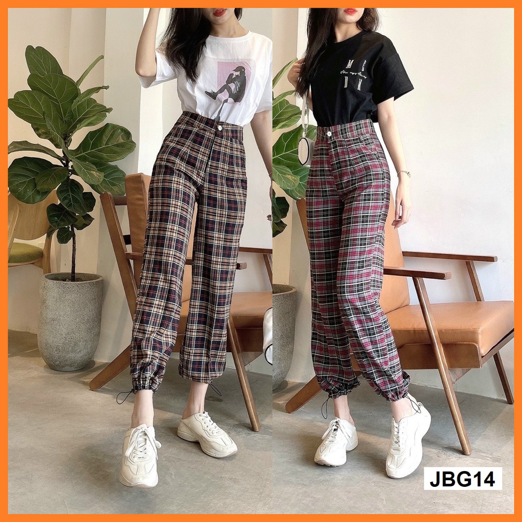 Quần Jogger nữ kẻ caro lai bo JBG14