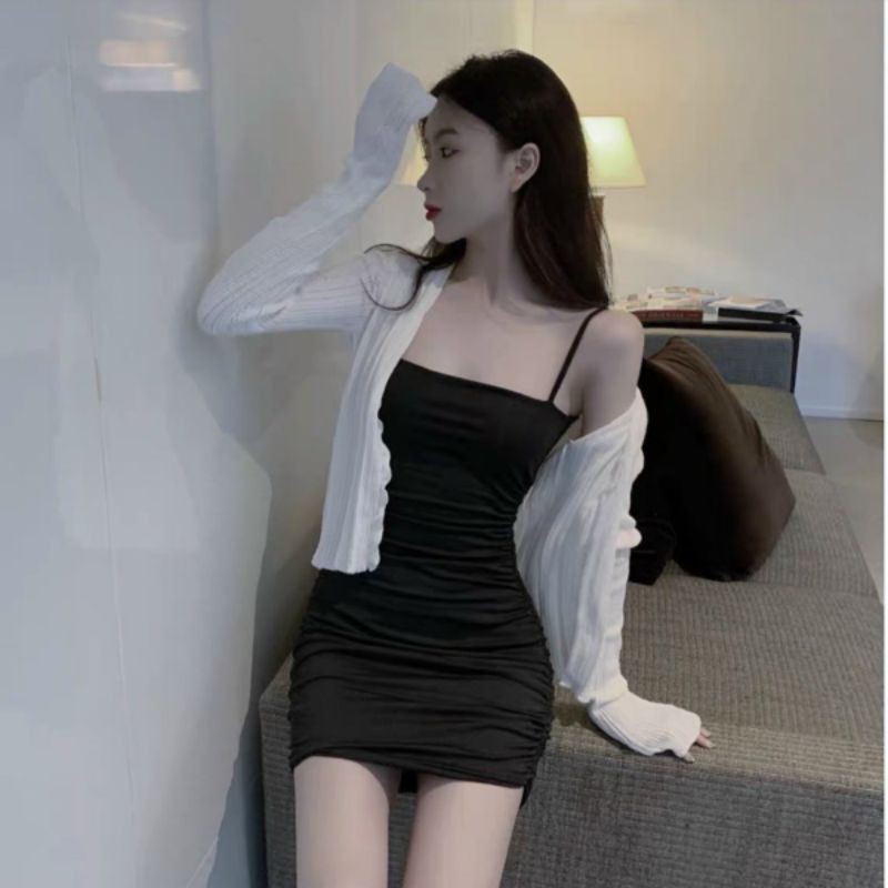 SET ĐẦM 2S ĐEN  BODY + KHOÁC TRẮNG ❤️