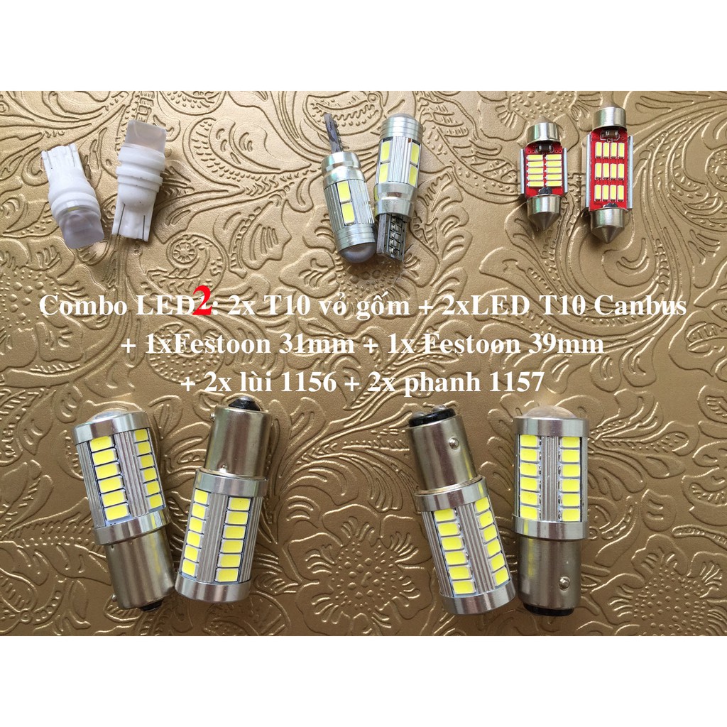 COMBO TRỌN BỘ ĐÈN LED XE Ô TÔ - ĐEMI, BẢNG SỐ, TRẦN/CỐP, LÙI, PHANH