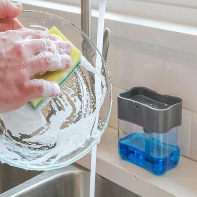 Hộp đựng nước rửa chén trong suốt dạng nhấn tiện lợi