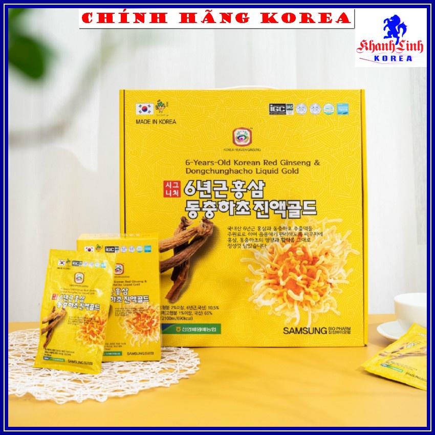 Nước hồng sâm Đông trùng hạ thảo chính hãng, hộp 30 gói - Tăng thể lực, giảm stress, phòng ung thư - khanhlinh