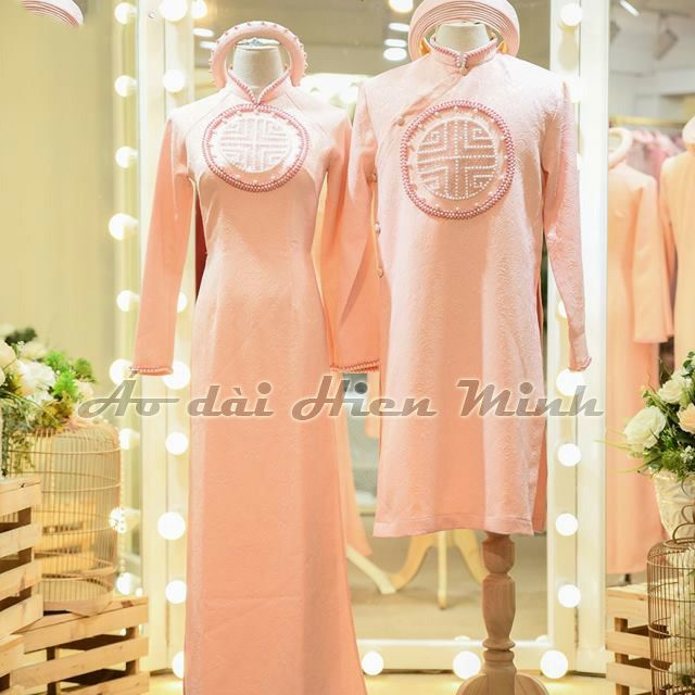 Áo dài cưới cặp đôi, áo dài cưới Gấm kết nổi