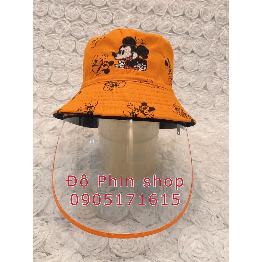 [Bé 5-12 tuổi] Mũ bucket nón vành mickey chống giọt bắn cho trẻ em, vòng đầu 54cm, tấm chắn có thể tháo rời