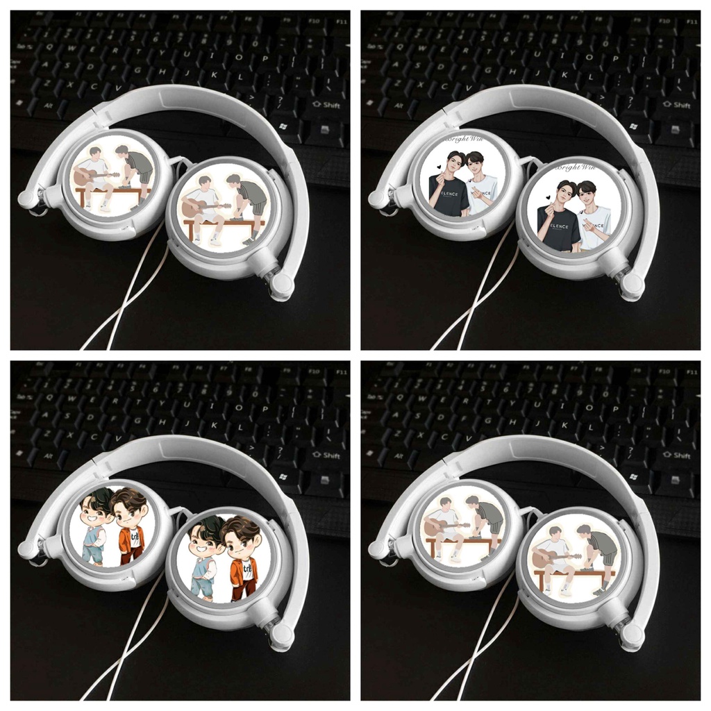 Tai nghe in hình BRIGHTWIN COUPLE anime chibi dạng chụp cắm dây tiện lợi thời trang nghe nhạc