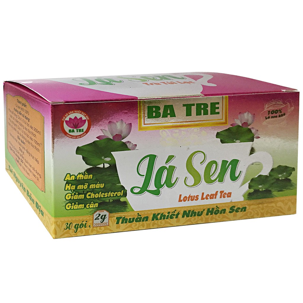 TRÀ LÁ SEN TÚI LỌC Ba Tre (Hộp 30 gói x 2 gram) đặc sản Đồng Tháp - giúp NÂNG CAO CHẤT LƯỢNG GIẤC NGỦ