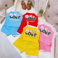 [A101 - Siêu Mát, Siêu Rẻ] Bộ Hai Dây Love Cho Bé Gái Chất Cotton Đũi