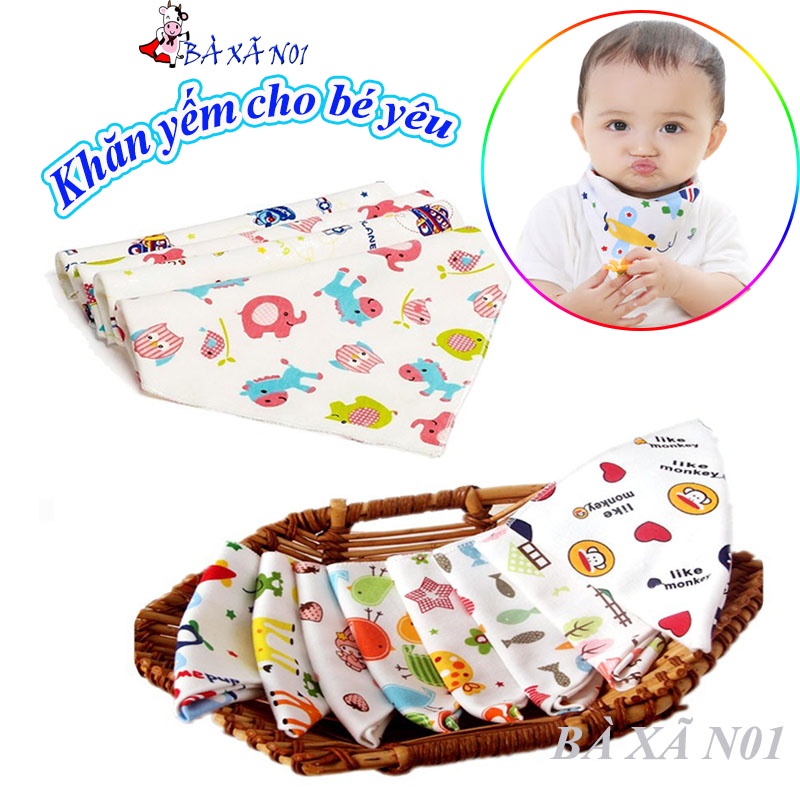 Khăn yếm tam giác đeo cổ có cúc bấm chất liệu cotton cho bé sơ sinh đến 4 tuổi