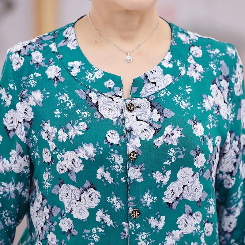 Bộ đồ ngủ dành cho người trung niên và cao tuổi của phụ nữ cotton lụa dài tay cho mẹ và bà ở nhà mùa phục vụ bộ đồ rayon | BigBuy360 - bigbuy360.vn