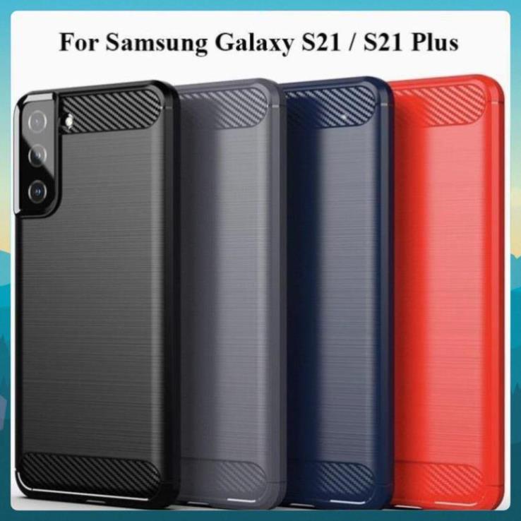 Ốp lưng dẻo Samsung Galaxy S21 / S21 Plus vân sợi cacbon chống sốc, chống vân tay Rugger Amor