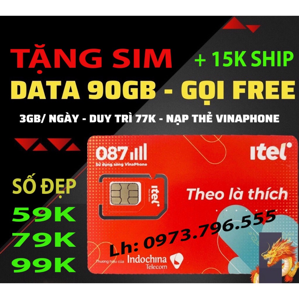 Sim ITEL 4G VINAPHONE Miễn phí Tháng đầu 90G gọi Vinaphone free
