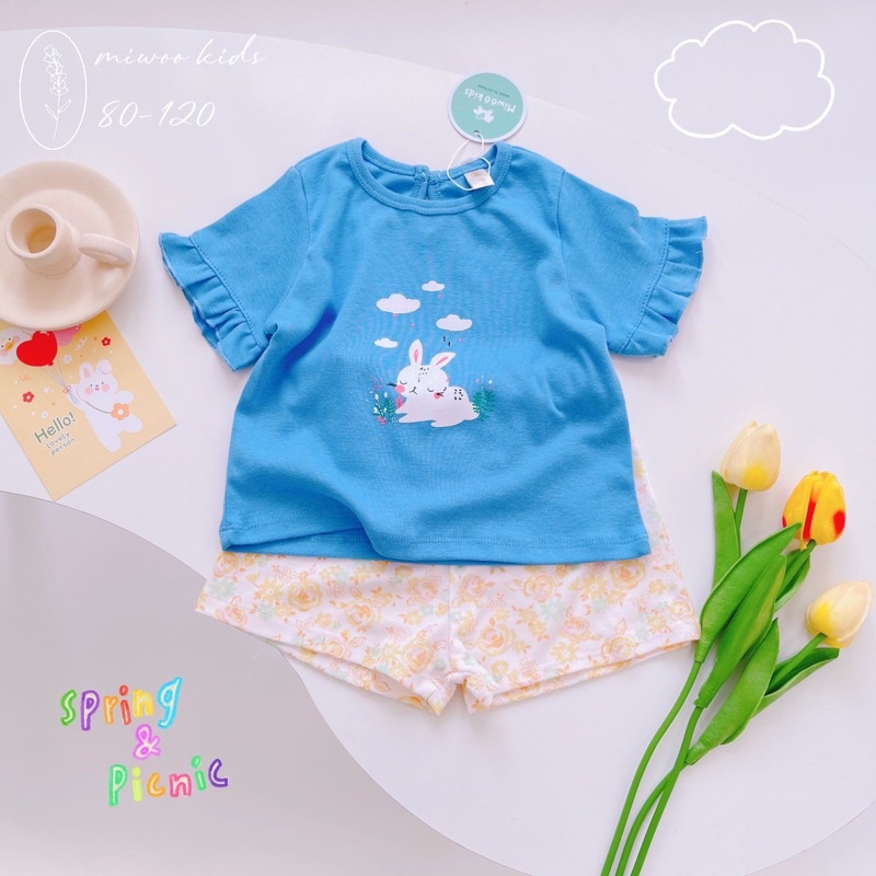 Đồ bộ tay bèo bé gái xuất Nhật Miwoo