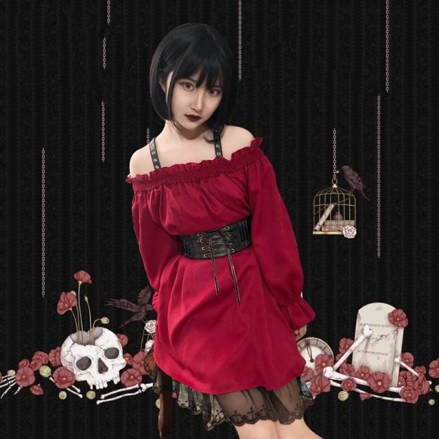 Váy đỏ- gothic- punk style