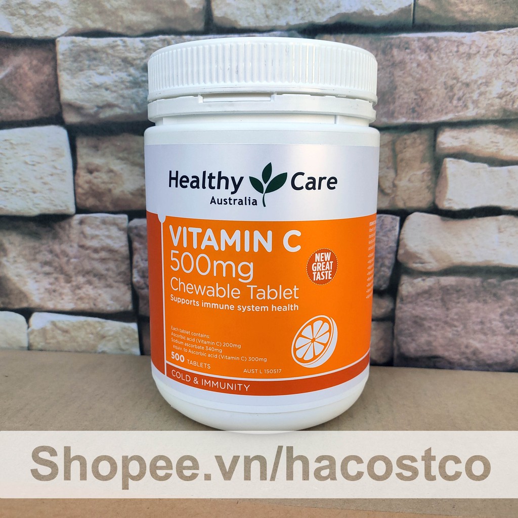 Viên nhai ngậm Healthy Care Vitamin C 500mg Chewable Tablet 500 viên của Úc bổ sung vitamin C