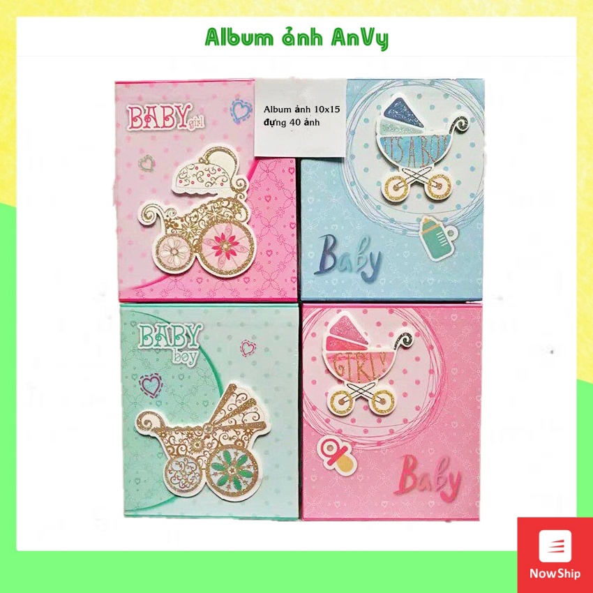 Album ảnh 10x15 ép lụa hoặc 9×12 ép plastic bìa baby/du lịch có hộp chứa 40 ảnh